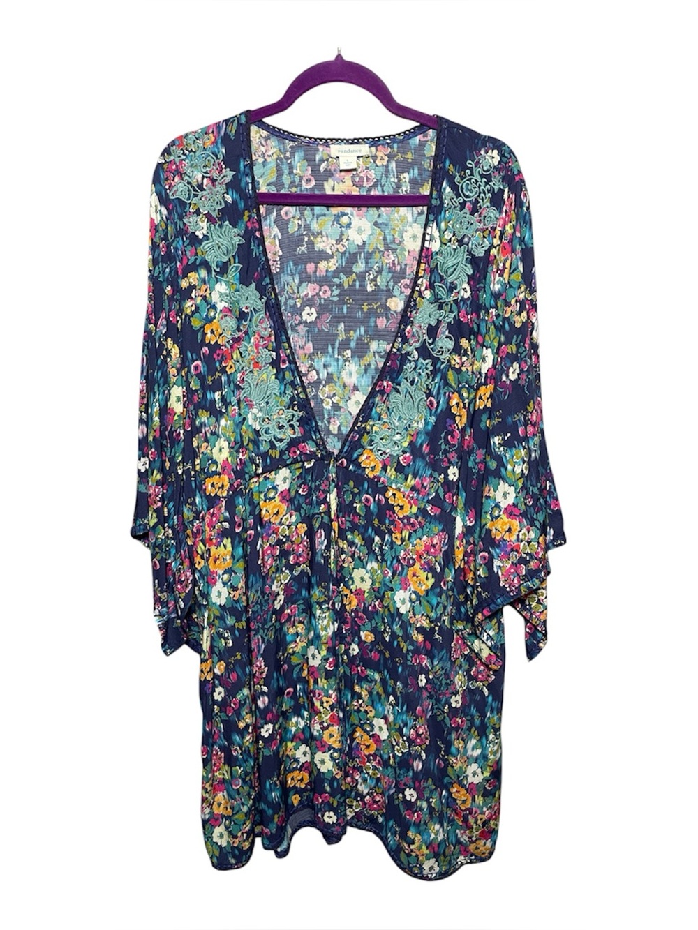 Sundance Coverup Dress embroidered detail deep v-neck